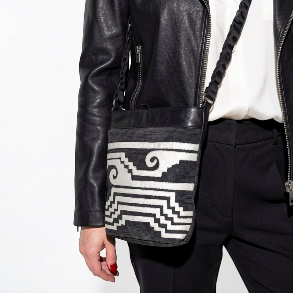 HOLT RENFREW Black Geometric Leather Patchwork Crossbody Bag